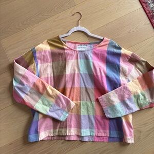 QC designer Multicolor Plaid Cotton Long-Sleeve Top